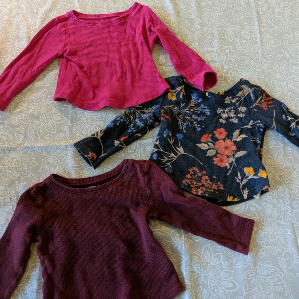 Bundle of 3 Old Navy henley shirts, 12-18 mo girl